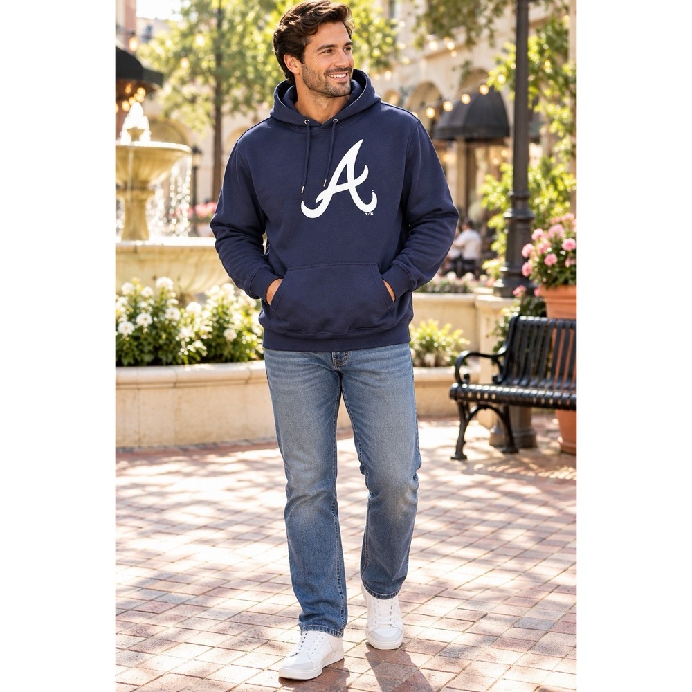 Fanatics Atlanta Braves Hoodie Men's L Navy MLB Pullover Logo NWOT